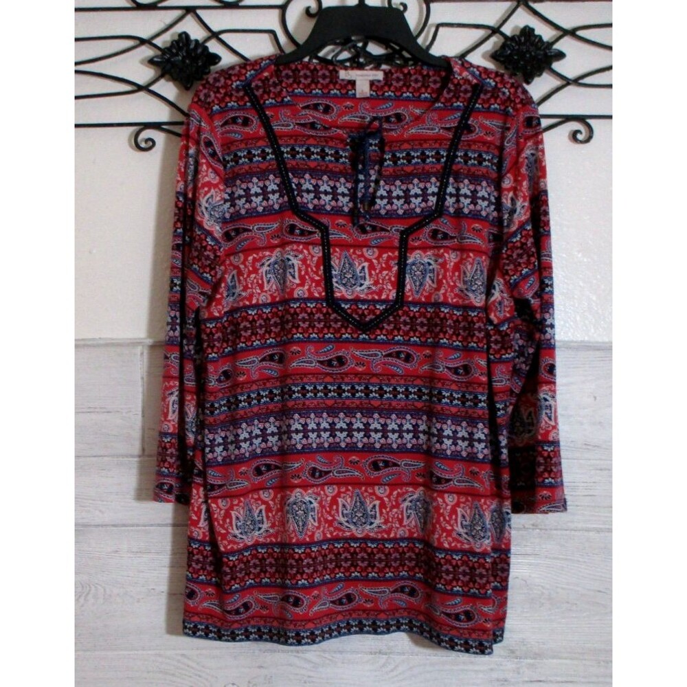 Cato Women's Knit Top Size L Long Sleeve Multicolored Floral